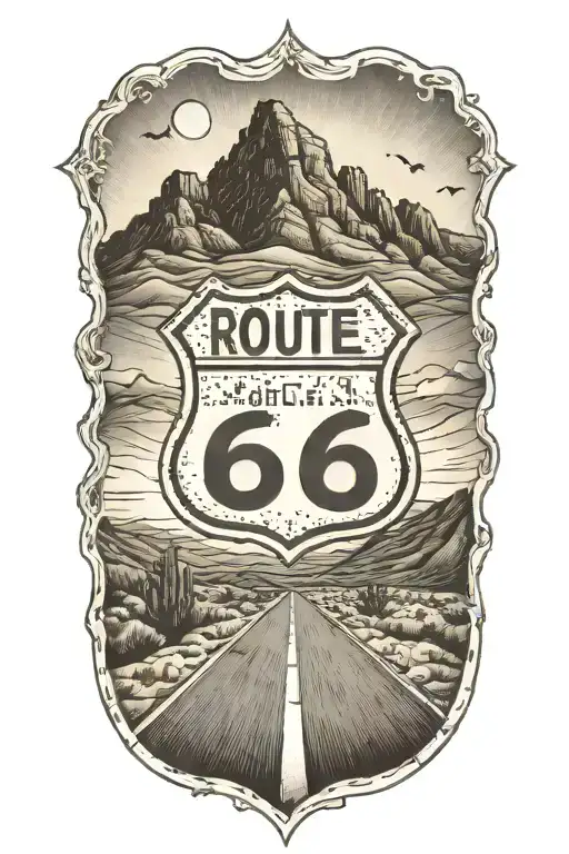 Route 66 Sign Road Leading Towards Mountain