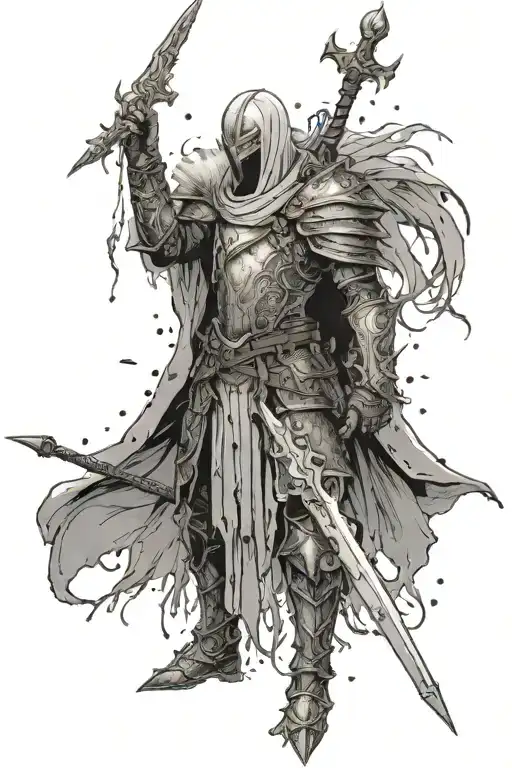 The Nameless King From Elden Ring With His Swordspear Pointing Upwards