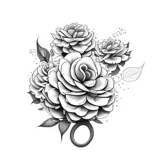 Snake With Peonies Wiht Leaves