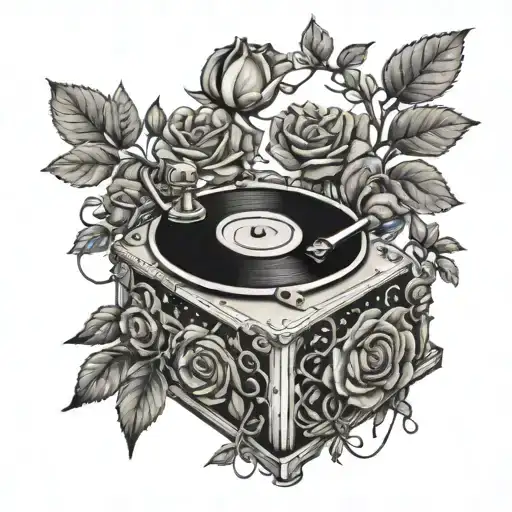 A Record Player Spinning A Vine Of Roses And Leaves