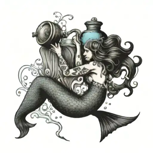 Mermaid Holding A Water Jug With Aquarius Symbol On It