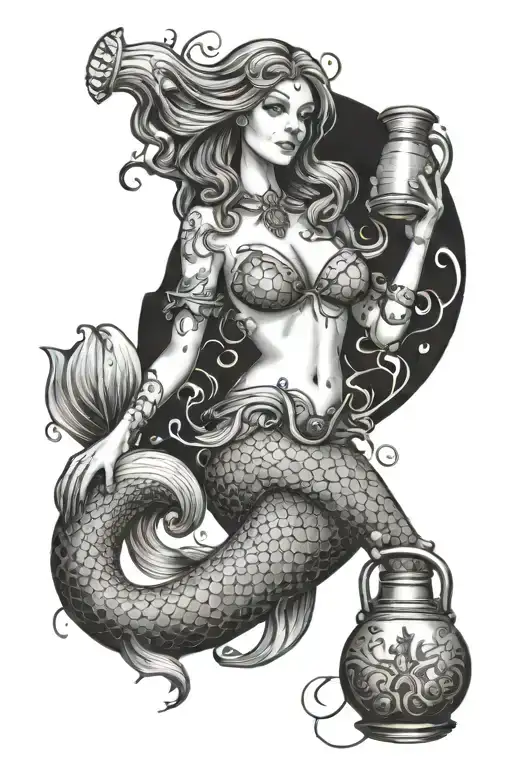 Mermaid Holding A Water Jug With Aquarius Symbol On It