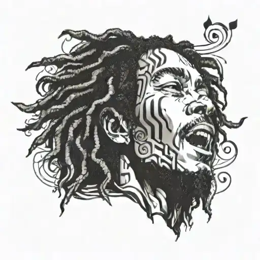 Bob Marley's Face With 3D Eyes Surrounded By A Heart Made Of Musical Notes