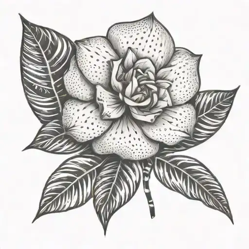 Camelia Flower And Monstera Leaf