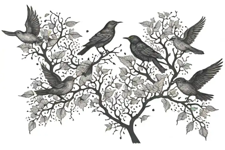 Nature Trees And Birds Flying