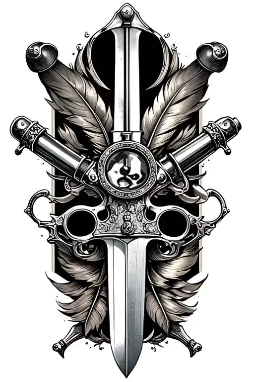 Flintlock Pistol Crossed With Cutlass Sword Crossed With Magnifying Glass Crossed With Quill Pen