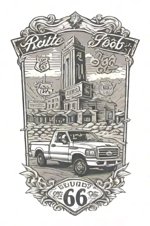 Route 66 Road Leading Ford Truck Front View