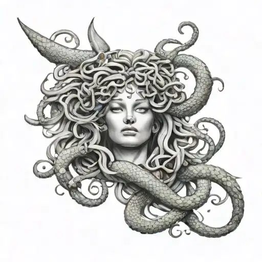 Forearm Sleeve Of Medusa Holding Snakes Wrapped Round
