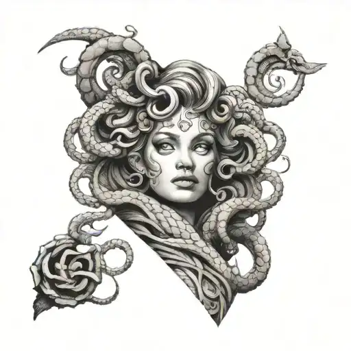 Forearm Sleeve Of Medusa Holding Snakes Wrapped Round Her Hand