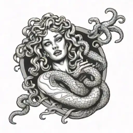 Forearm Sleeve Of Medusa Holding Snakes Wrapped Around Her Hand