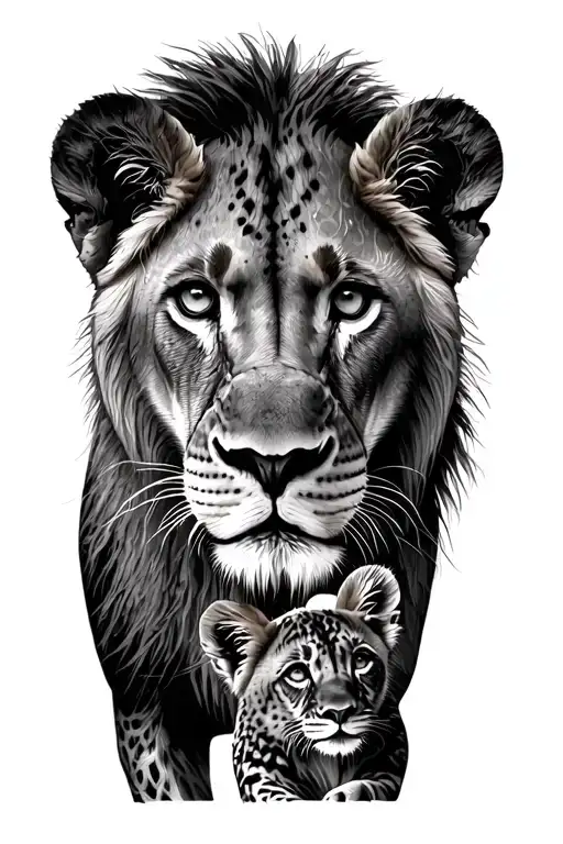 Lioness And Cubs Face Only