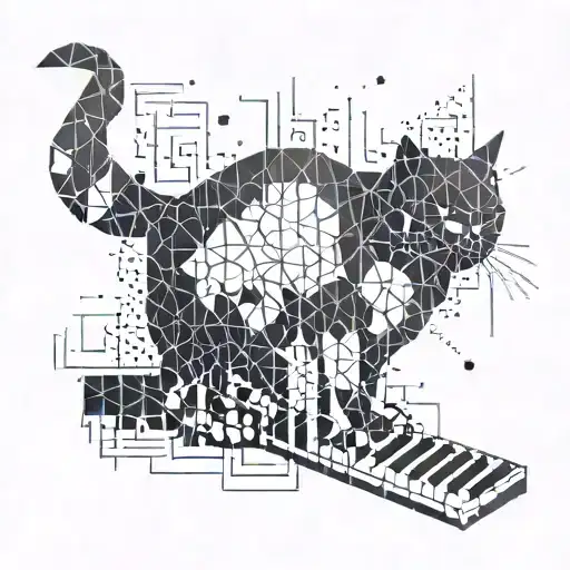 A Geometric Design Incorporating A Cat Silhouette And Computer Keyboard Keys