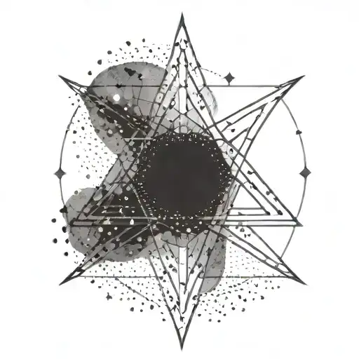 Sumerian Anunnaki Symbol Intertwined With Pleiades Constellation In Dotwork Style