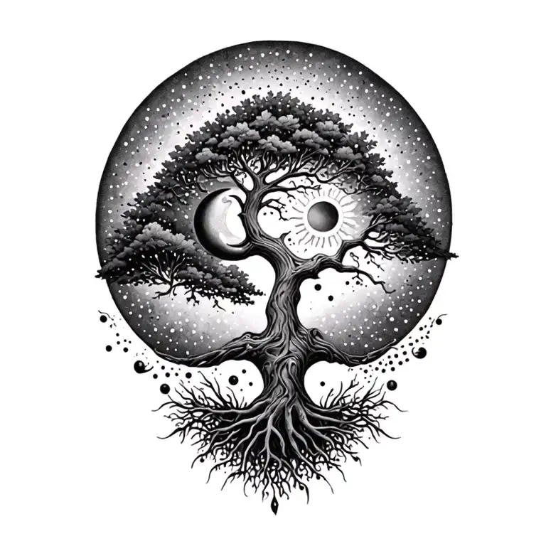 Tree Of Life And Sun And Moon