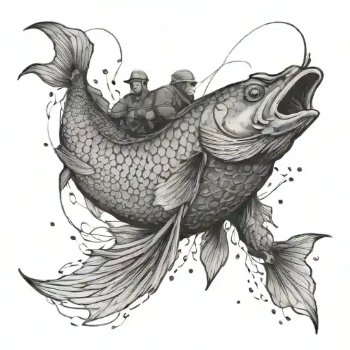 A Fisherman Battling A Giant Fish With A Military Theme