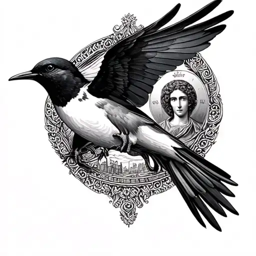 Flying Swallow Bird And Saint Christopher Medallion