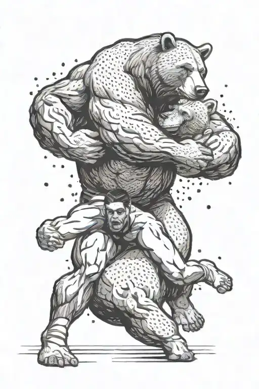 A Wrestler Grappling With A Bear In A Dynamic Pose