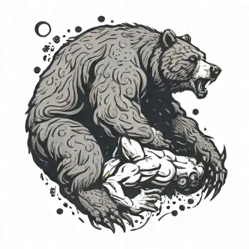 A Wrestler Grappling With A Bear In A Dynamic Pose