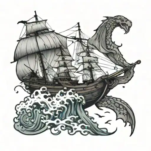 A Dog Bravely Defending A Ship From A Kraken Attack