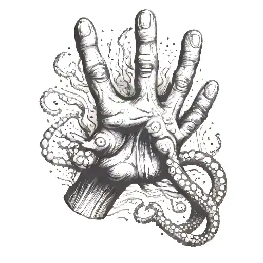 A Sailor's Hand Reaching Out Towards A Kraken Tentacle Breaking Through The Sea Surface