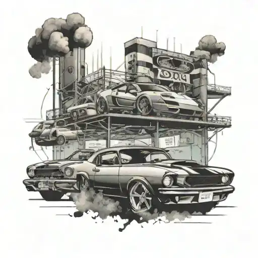 A Tattoo Of A Boxing Ring Surrounded By Sports Cars Doing Burnouts