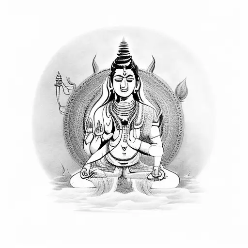 A Depiction Of Lord Shiva Meditating In A Serene Landscape Inspired By Ancient Indian History