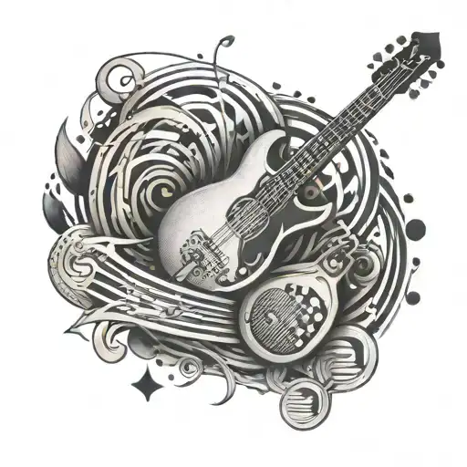 An Abstract Tattoo Representing The Harmony Between Music And Sports