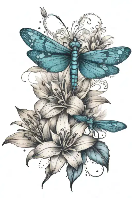 Blue Dragonfly And Tiger Lily Flower