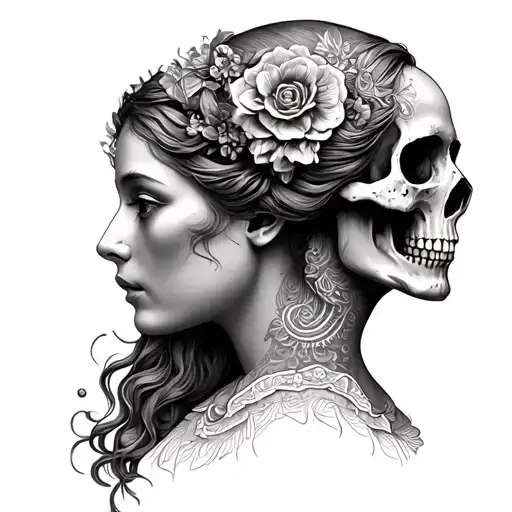 Janus Head Profile Lady And Skull