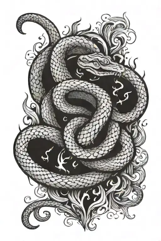 A Snake Coiled Around A Heart Engulfed In Flames