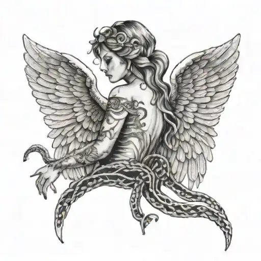Female Angel Wings With Snakes Around Her