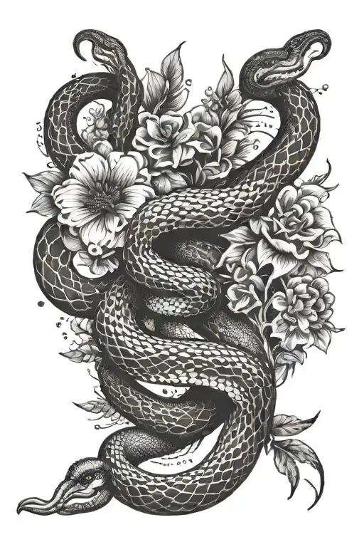 Snake And Flowers Intertwined