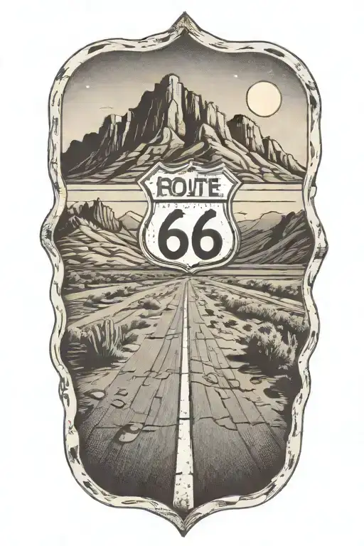Route 66 Sign Road Leading Towards Mountain