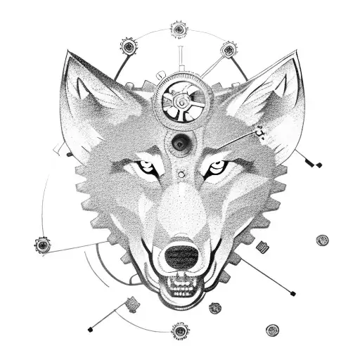 Wolf Surrounded By Clockwork Gears And Cogs