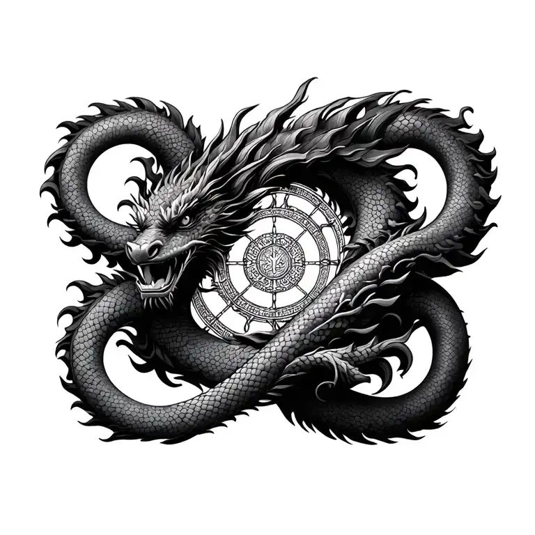 Buddhist Dharma Wheel With Dragon Wrapped Tightly