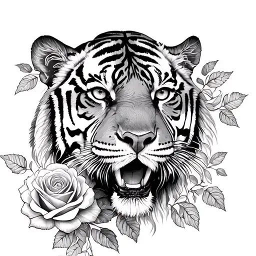 Tiger And Roses Blooming