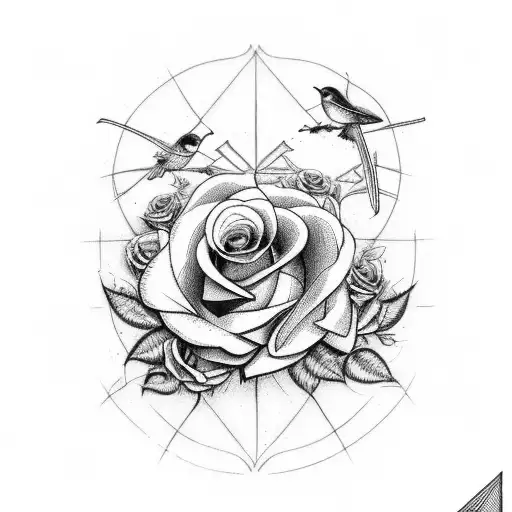 Bible Cross With Roses And Birds