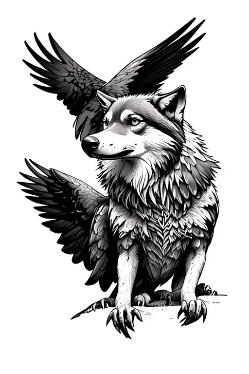 Wolf In Eagle Perched On Top