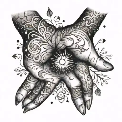 Hand Tattoo That's Nature-ish But A Little Universe-ish As Well