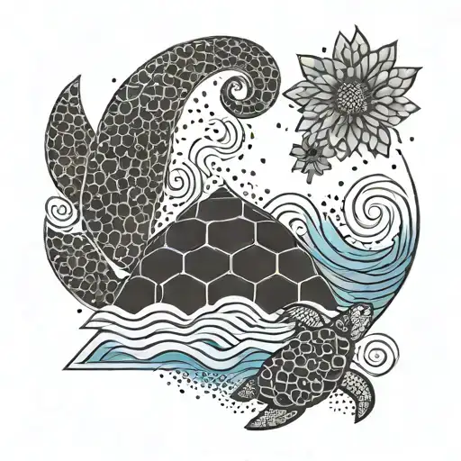 A Geometric Wave Pattern With Hidden Turtle And Chrysanthemum Elements