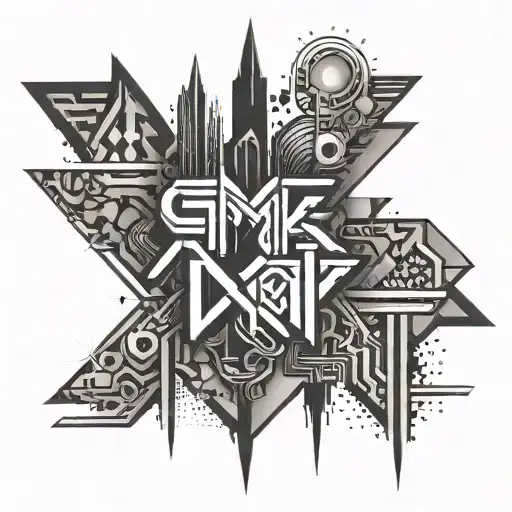 An Abstract Geometric Design Incorporating Elements Of Graffiti Lettering In A Dotwork Style