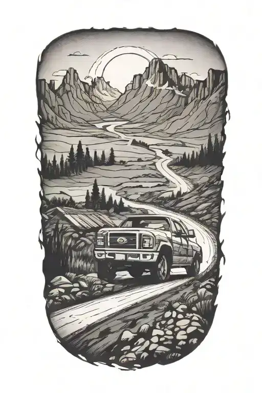 Fordtruck And Road In Distance