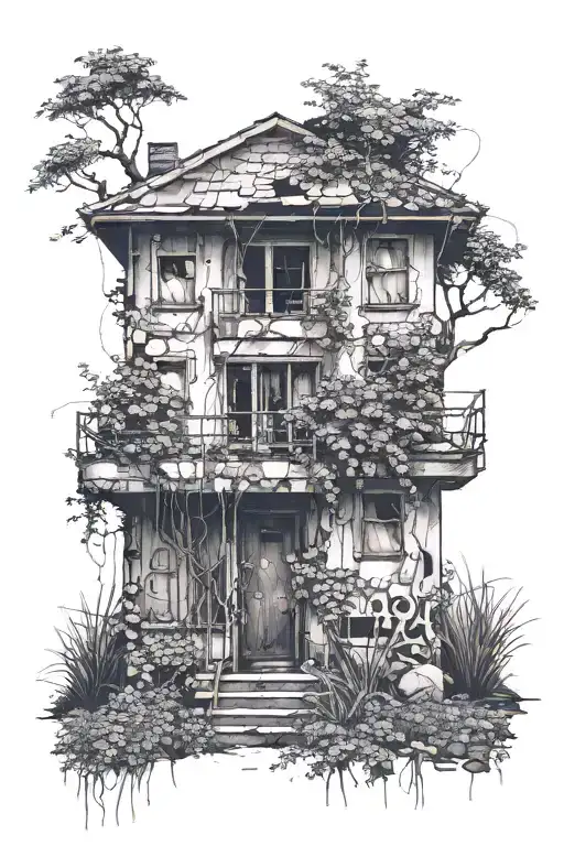 Abandoned Building With Vegetation Growing From It