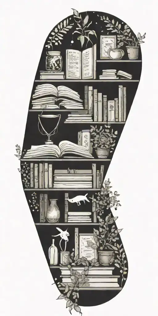 Bookshelf Filled With Mystical Astrology Books And Plants