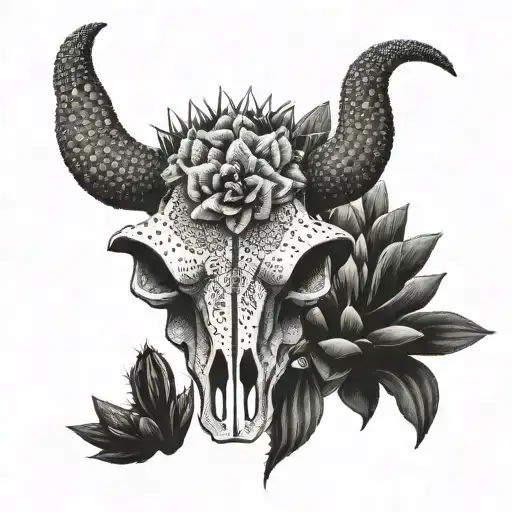 Cactus And Bull Skull