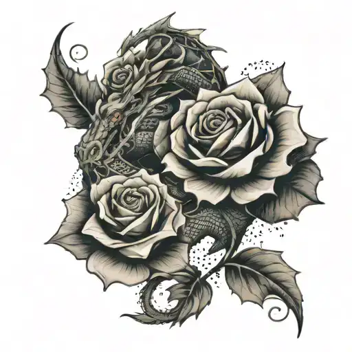 A Dragon Wrapped Around A Black Rose Bush With Sad And Broken Lyrics Intertwined