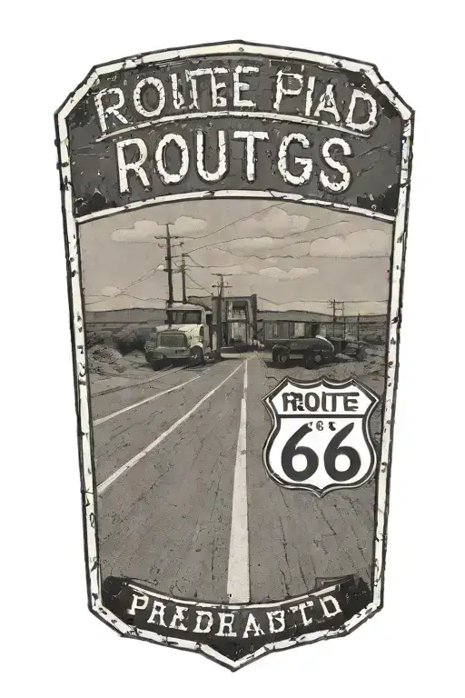 Route 66 Sign Road Leading Truck Parked Outside