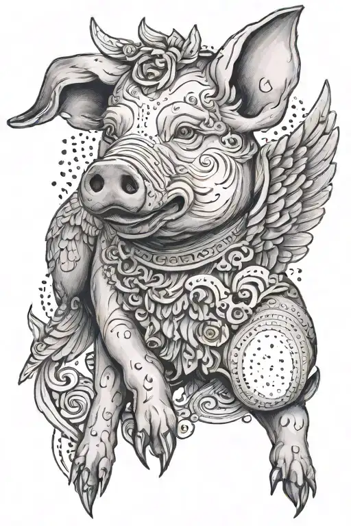 A Pig In The Arms Of A Winged Dog