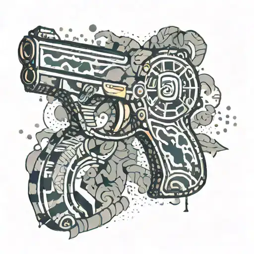 A Money Symbol Morphing Into A Gun With A Camouflage Pattern