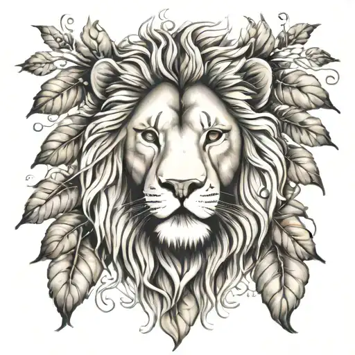Lion Head With Vine Leaves Intertwined